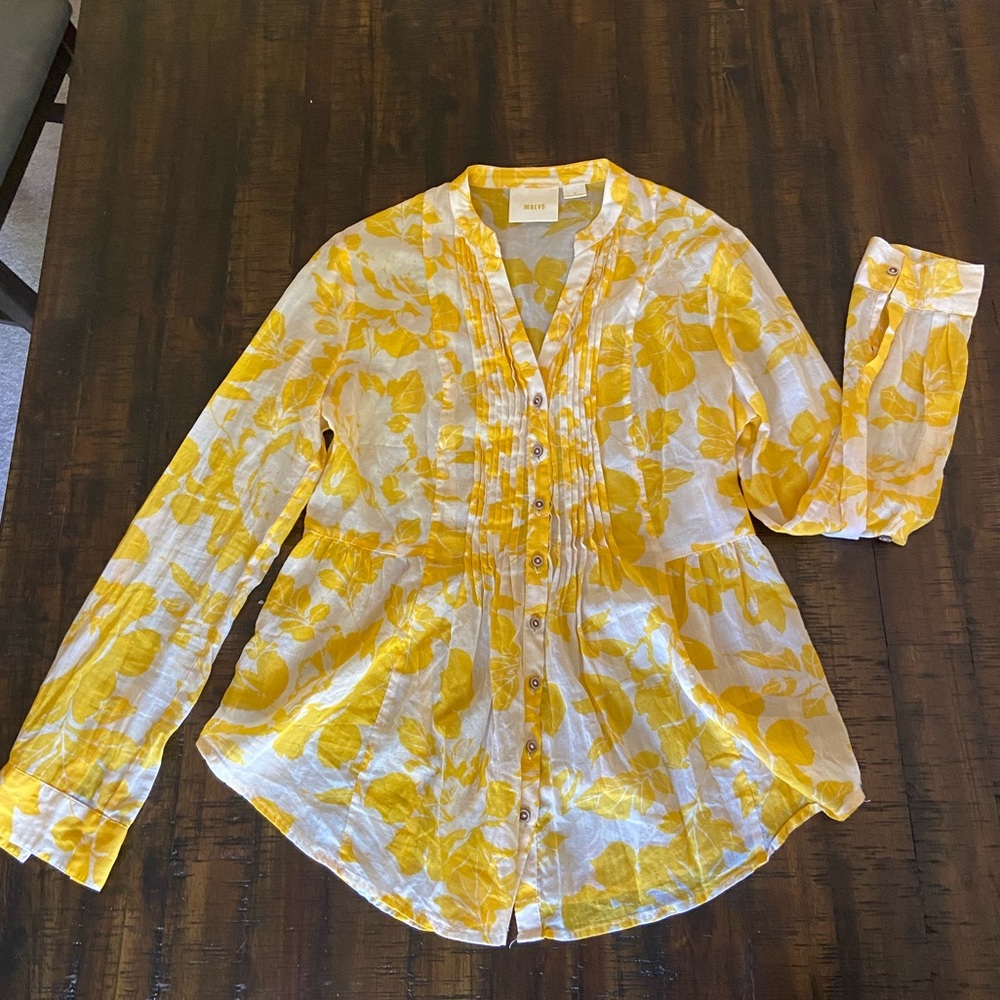 Anthropologie Maeve yellow and white button down